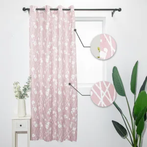 Pink Flower Printed Chenille Custom Velvet Curtain