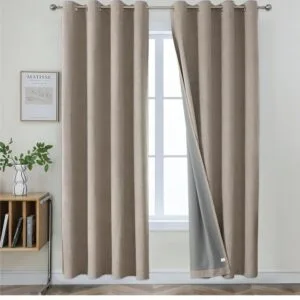 100% Total Blackout Faux Linen Curtains with Gray Coated Back