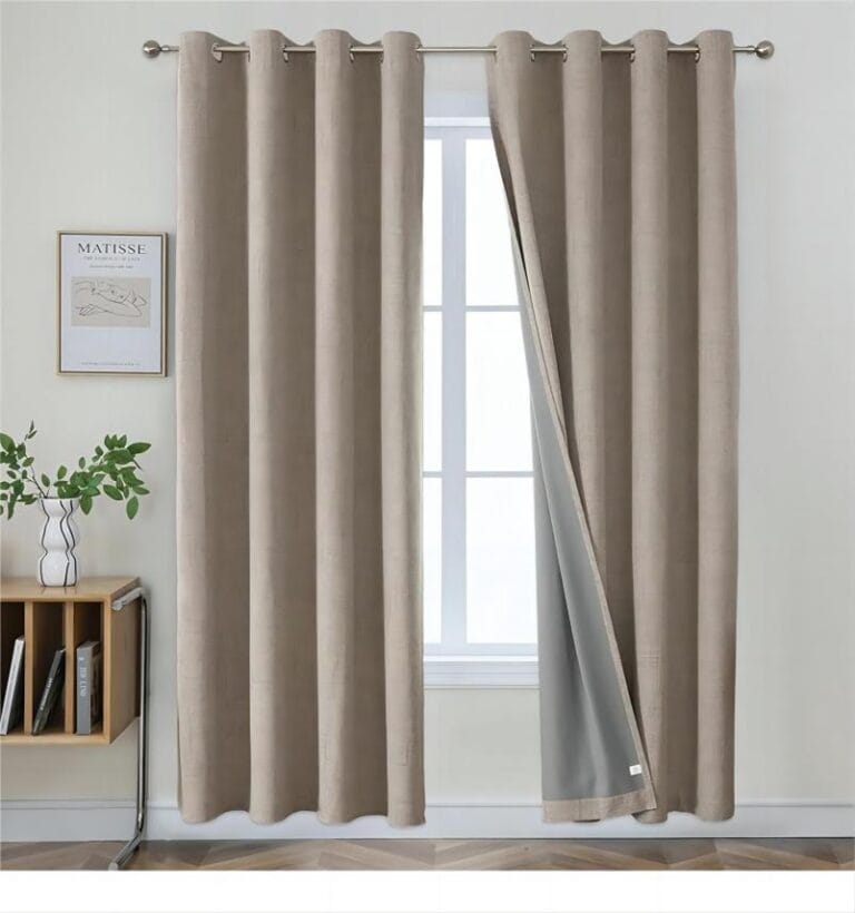100% Total Blackout Faux Linen Curtains with Gray Coated Back