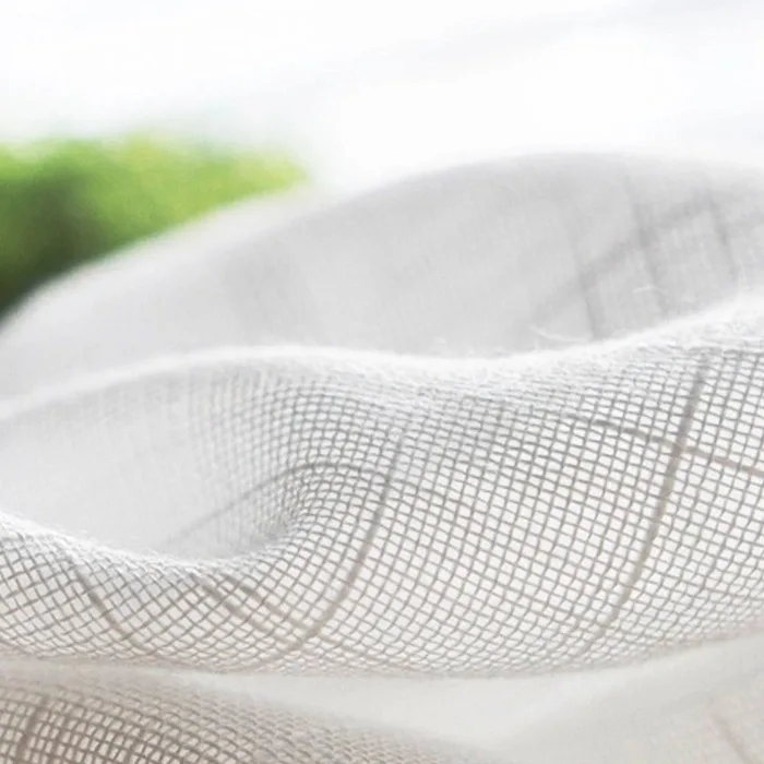 Linen look sheer curtain panel with natural woven texture, lightweight voile