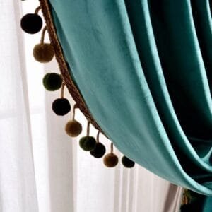 Luxury Velvet Curtains with Pom Poms Trim
