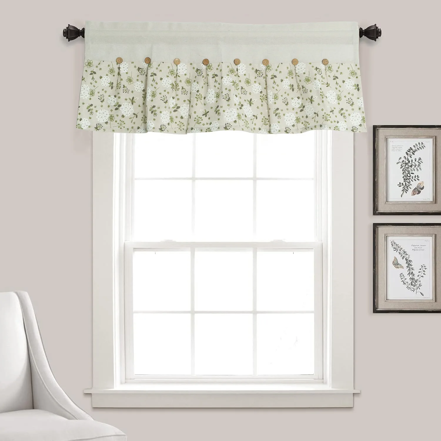 two-tone botanical printed kitchen cafe curtain