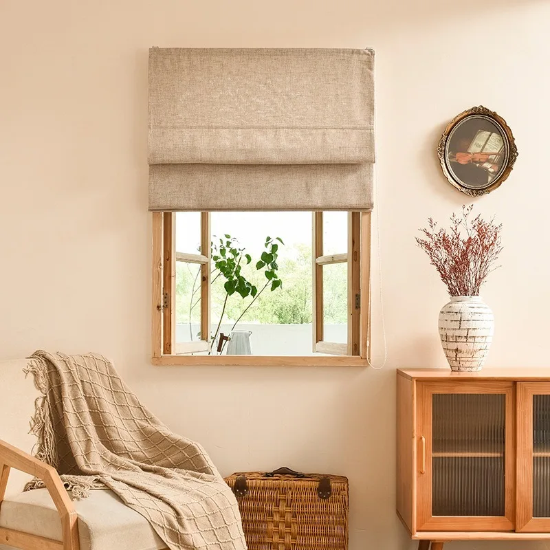 natural color cordless Roman shade at a window