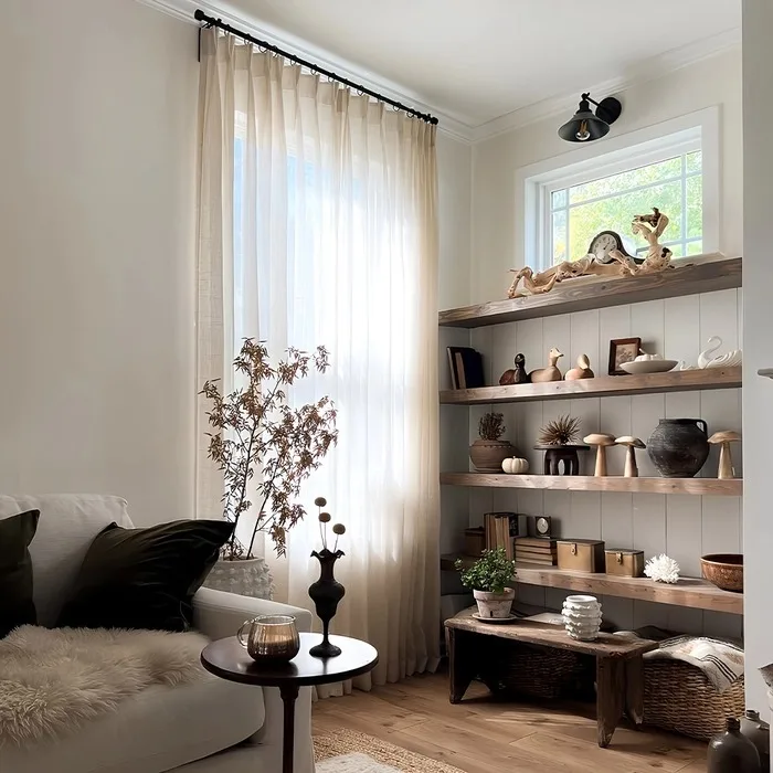 Linen curtain panel with natural texture, neutral tone window treatment