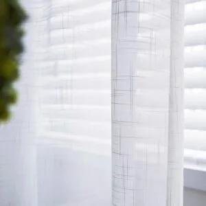 Linen look sheer curtain panel with natural woven texture, lightweight voile