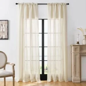 Beige Waffle Weave Light Filtering Curtains