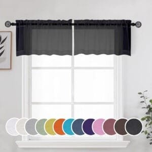 black rod pocket chiffon sheer cafe curtain valance