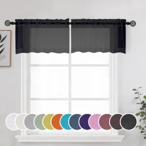 black rod pocket chiffon sheer cafe curtain valance
