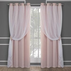 pink solid double-layer sheer and blackout curtains
