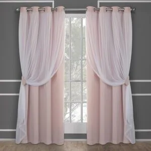 pink solid double-layer sheer and blackout curtains