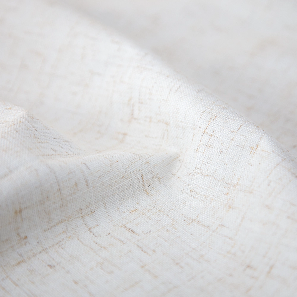Polyester linen blackout curtain fabric in natural white tone