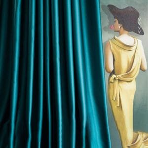 teal faux silk sateen curtain in a room