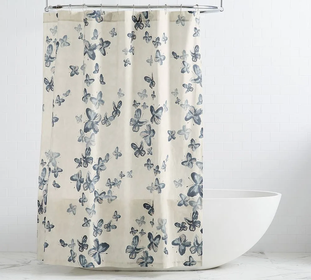 Butterfly print shower curtain panel, decorative bathroom curtain