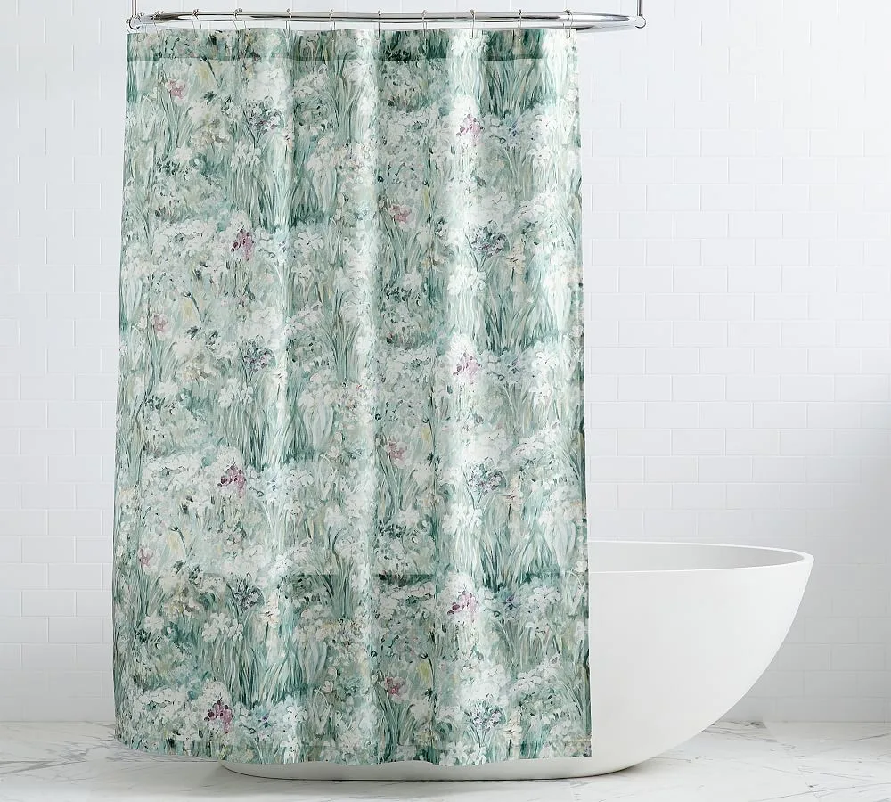 Floral print shower curtain panel, French garden design bathroom curtain
