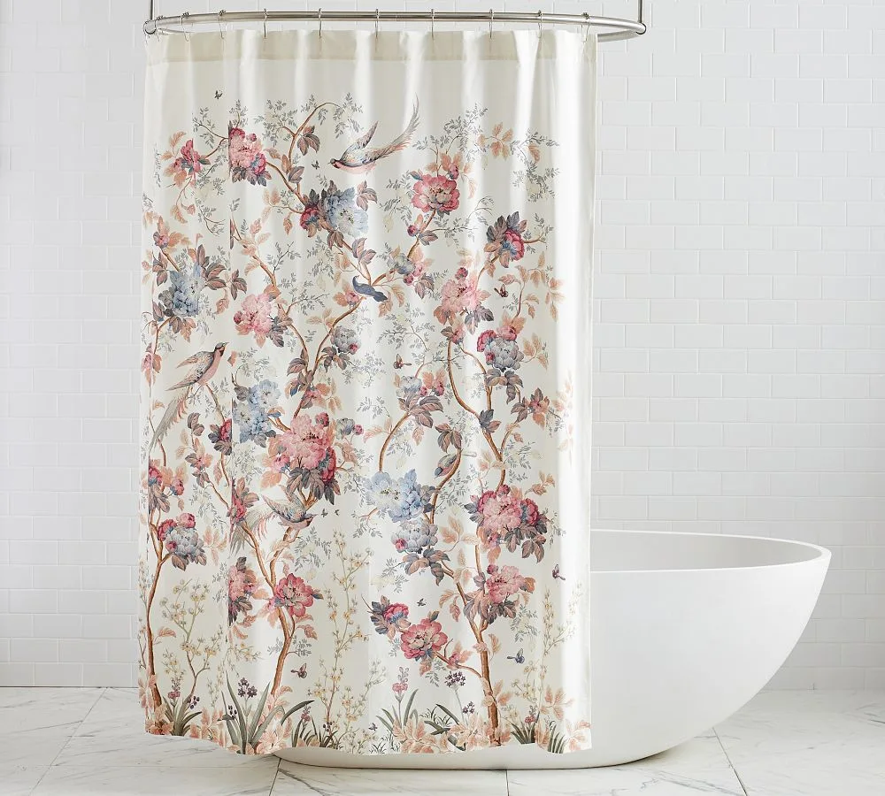 Floral print shower curtain panel, decorative bathroom curtain