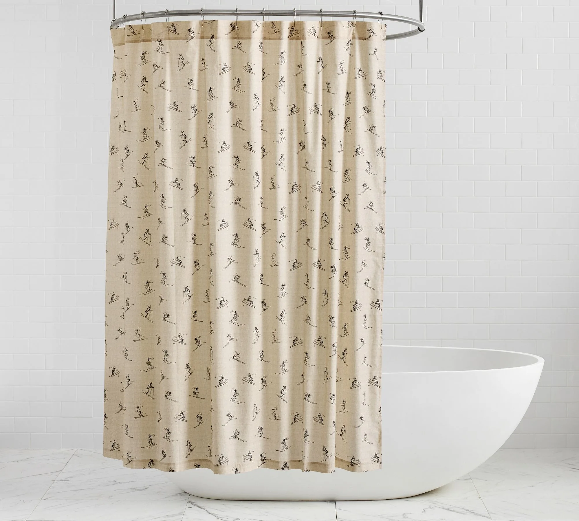 Ski print shower curtain panel, decorative bathroom curtain