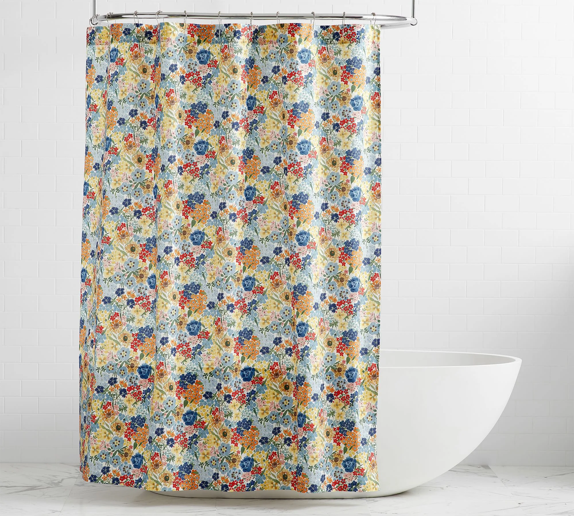 Organic floral print shower curtain panel, decorative bathroom curtain