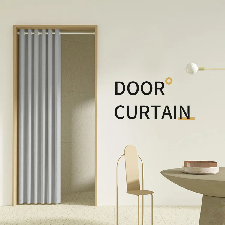 gray grommet door curtain in a doorway