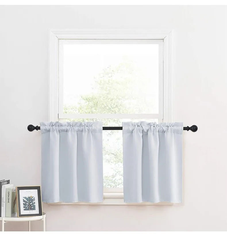 light blue rod pocket kitchen curtain tier panels