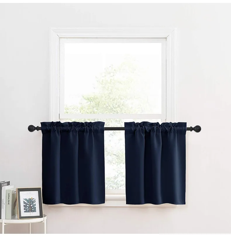 navy rod pocket kitchen curtain tier panels