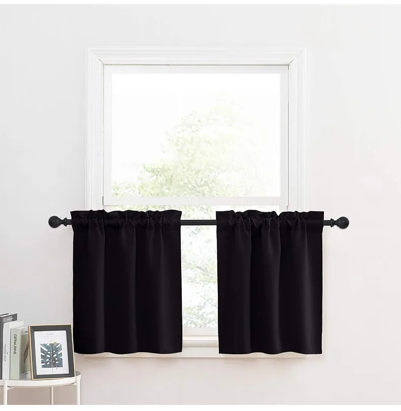 black rod pocket kitchen curtain tier panels