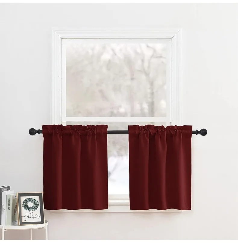 red rod pocket kitchen curtain tier panels