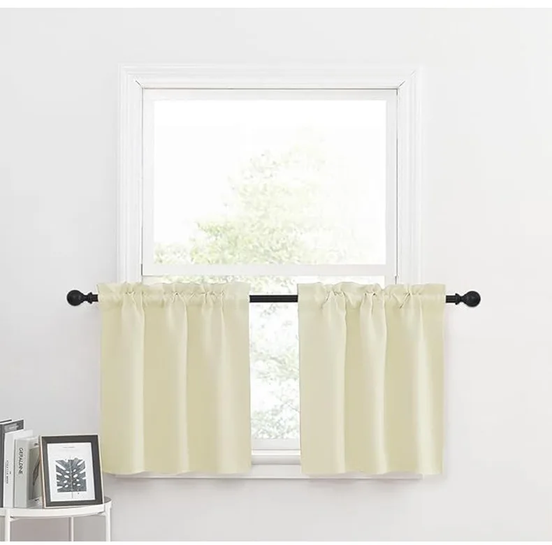 cream rod pocket kitchen curtain tier panels