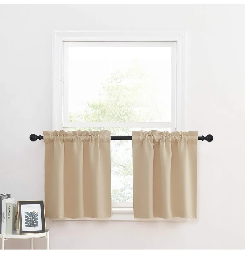 beige rod pocket kitchen curtain tier panels