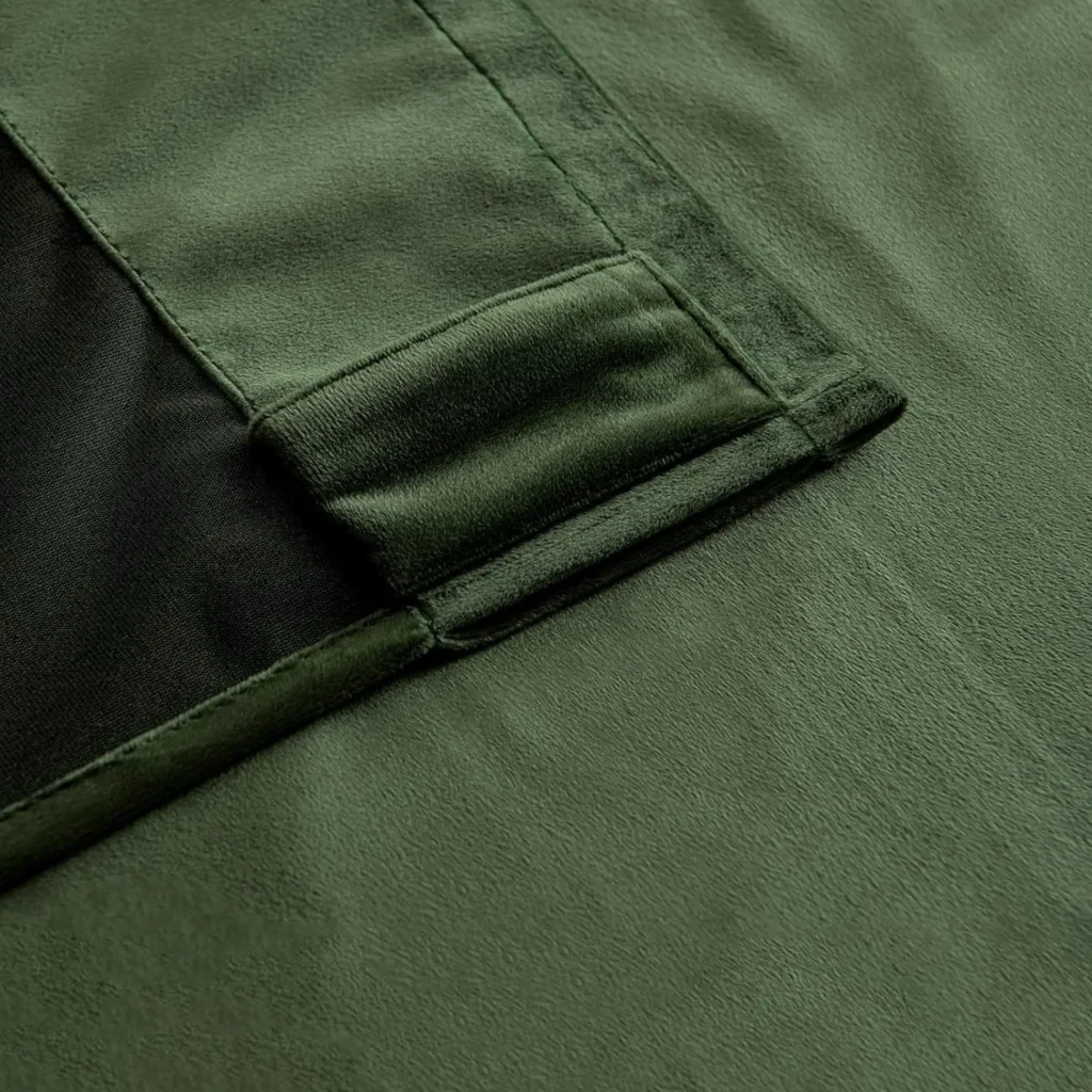 Woven black yarn velvet curtain showing 80-90% light blocking construction