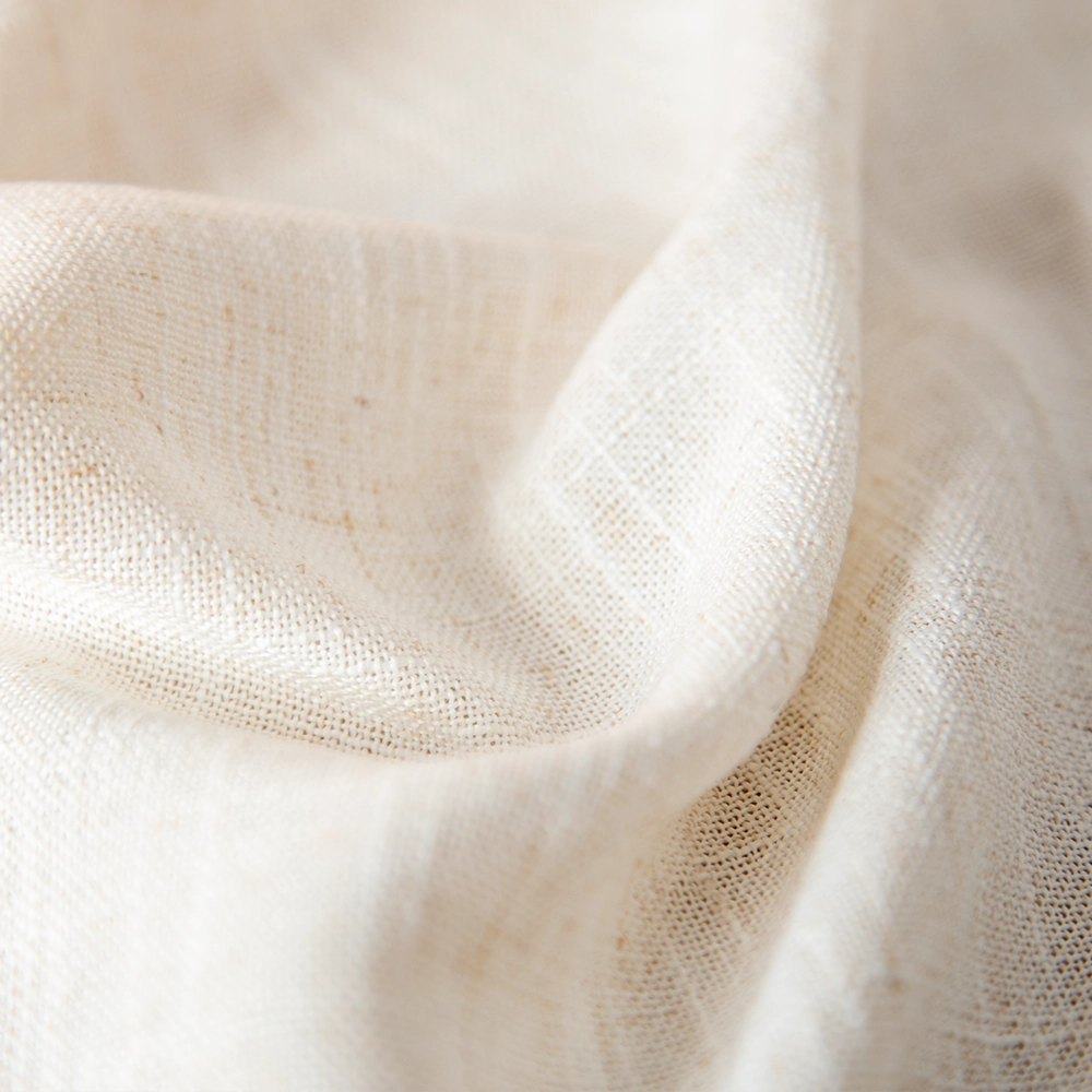 Linen-blend sheer curtain at 110-150 GSM with natural drape and texture