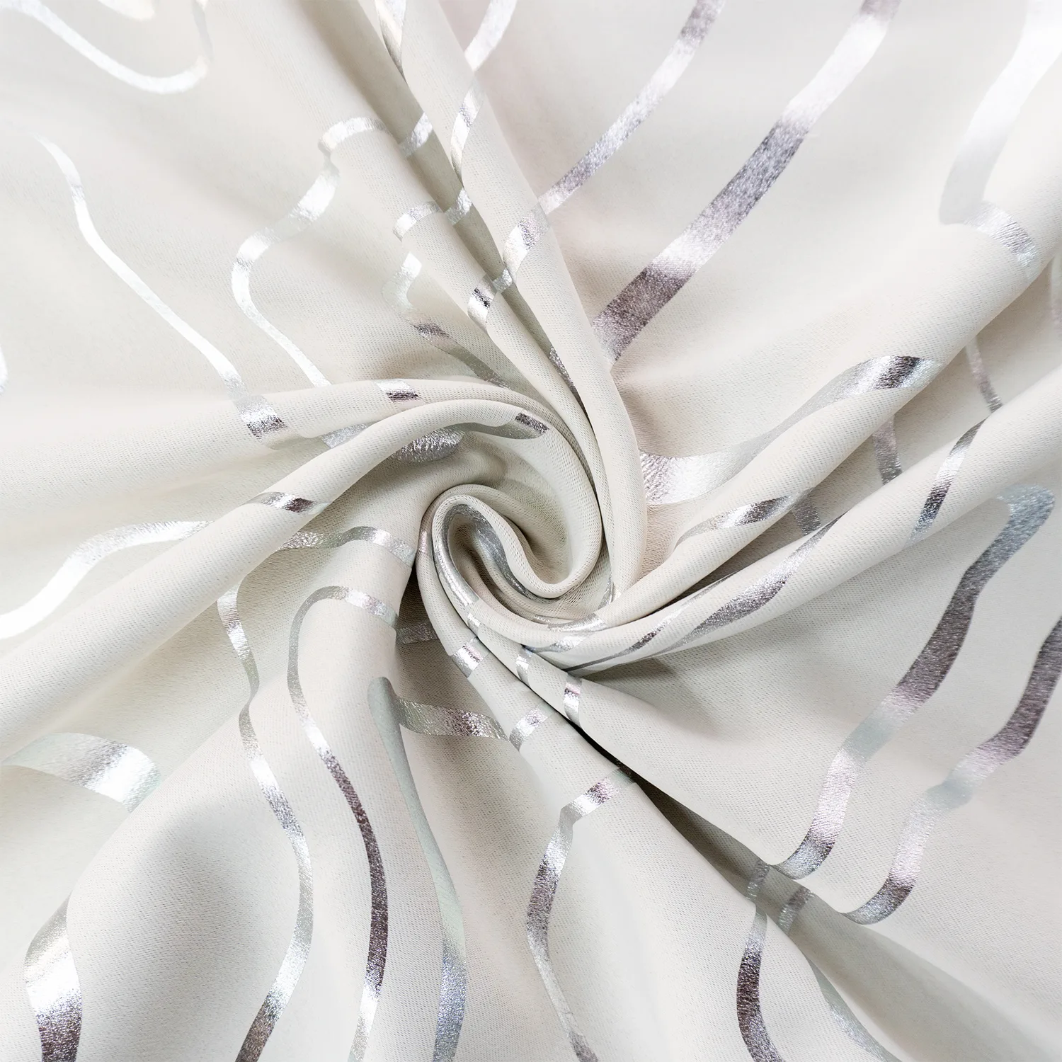 silver foil line pattern on folded curtain fabric