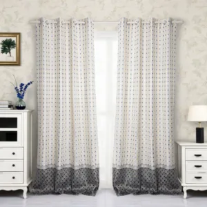 jacquard curtains with multicolor dot pattern and dark border