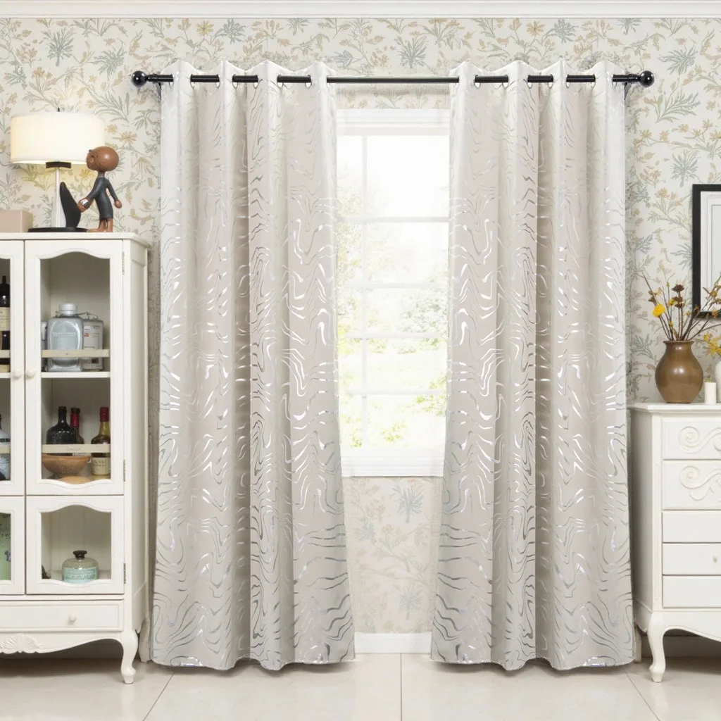 silver foil line pattern on blackout curtains