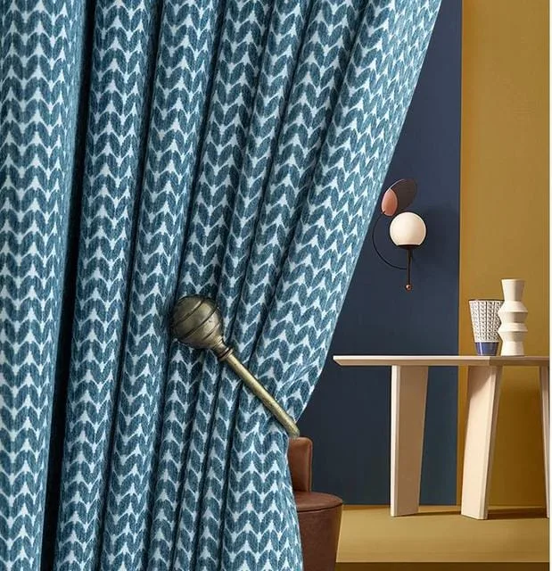 blue pattern chenille jacquard blackout curtain