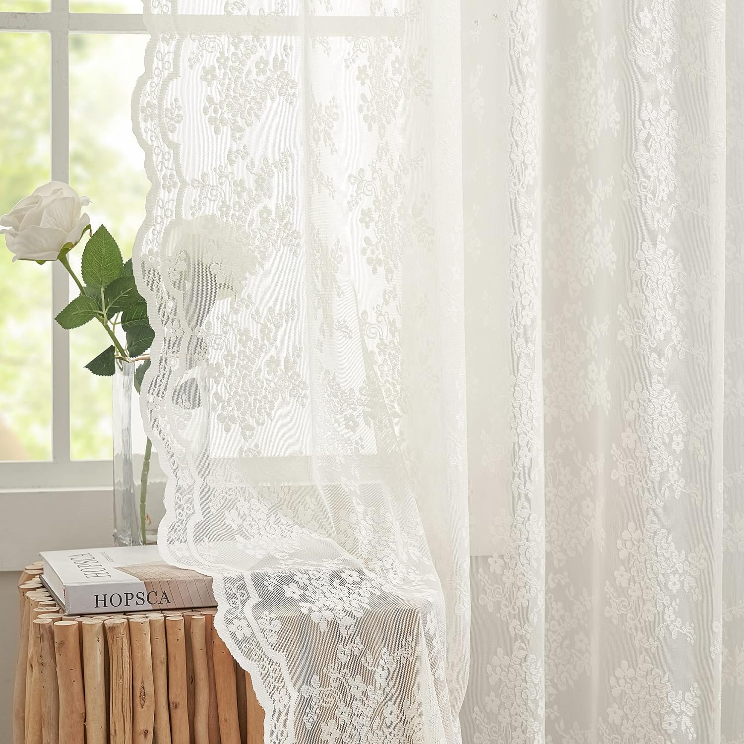 Elegant lace curtains in living room setting