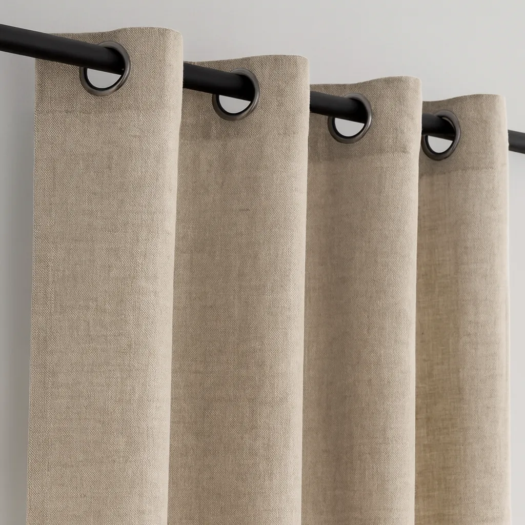 Grommet curtain with 4 cm inner diameter rings at 15 cm spacing