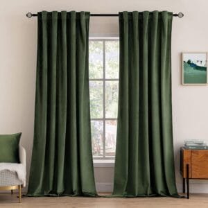 green light-blocking velvet curtains in a room
