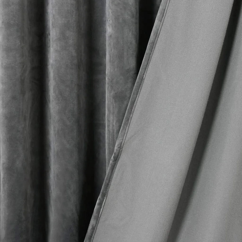 Plain single-layer polyester velvet curtain with soft drape in neutral tone