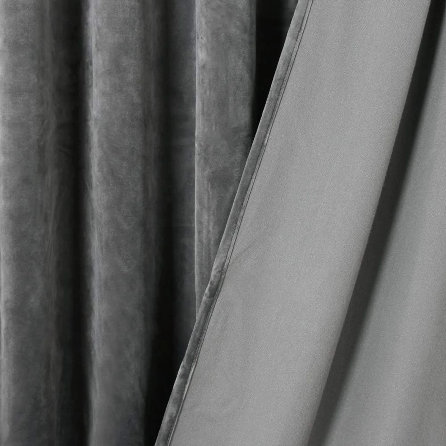 plain single-layer polyester velvet curtain with soft drape in neutral tone