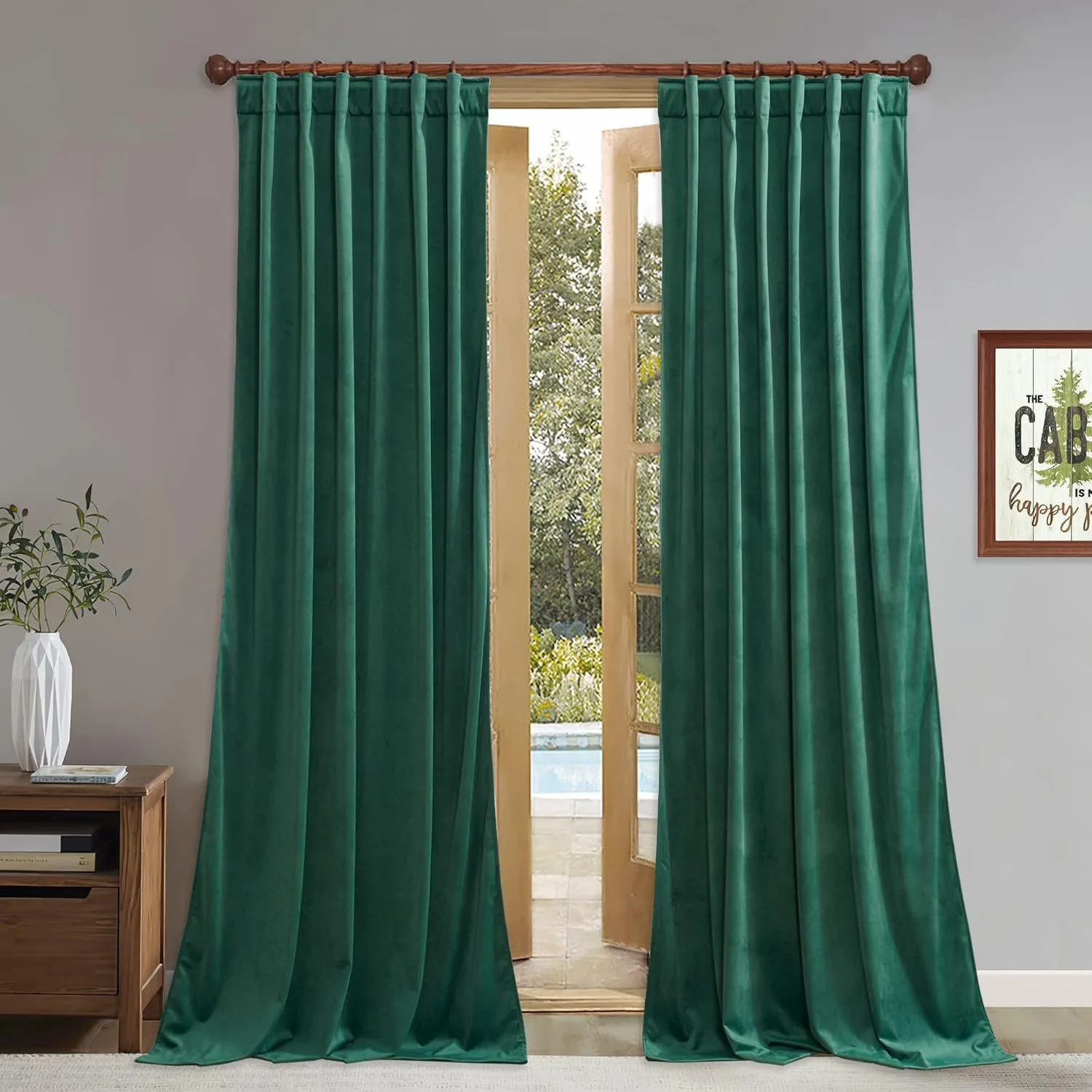 solid dark green plain velvet curtain