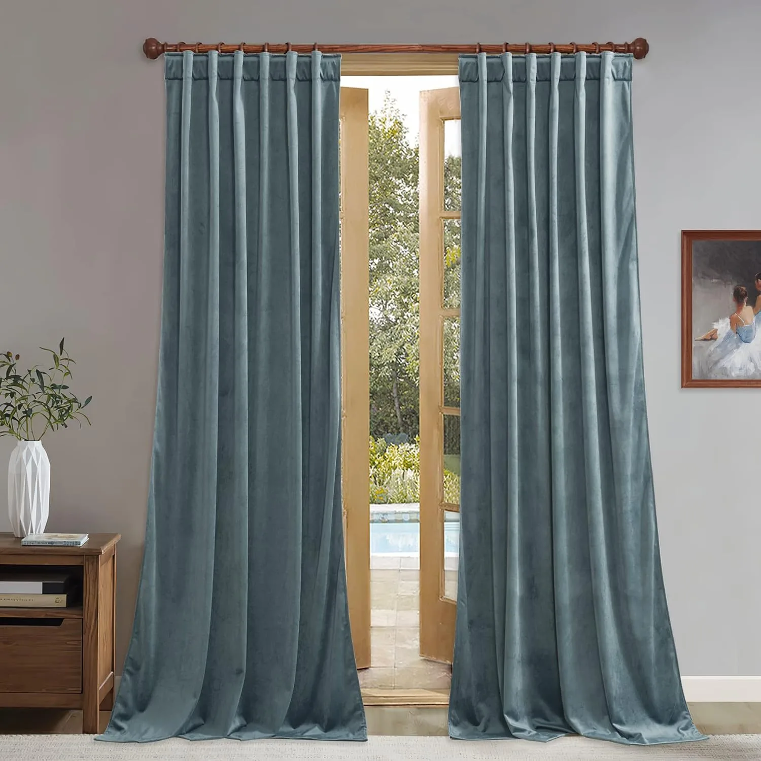 solid dark teal plain velvet curtain