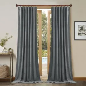 solid gray plain velvet curtains