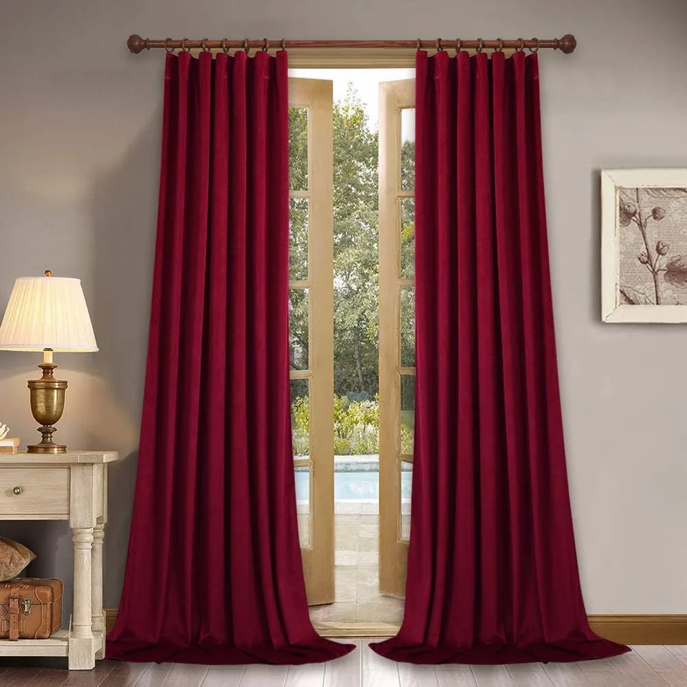 solid maroon plain velvet curtain