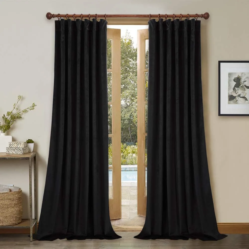 solid black plain velvet curtain