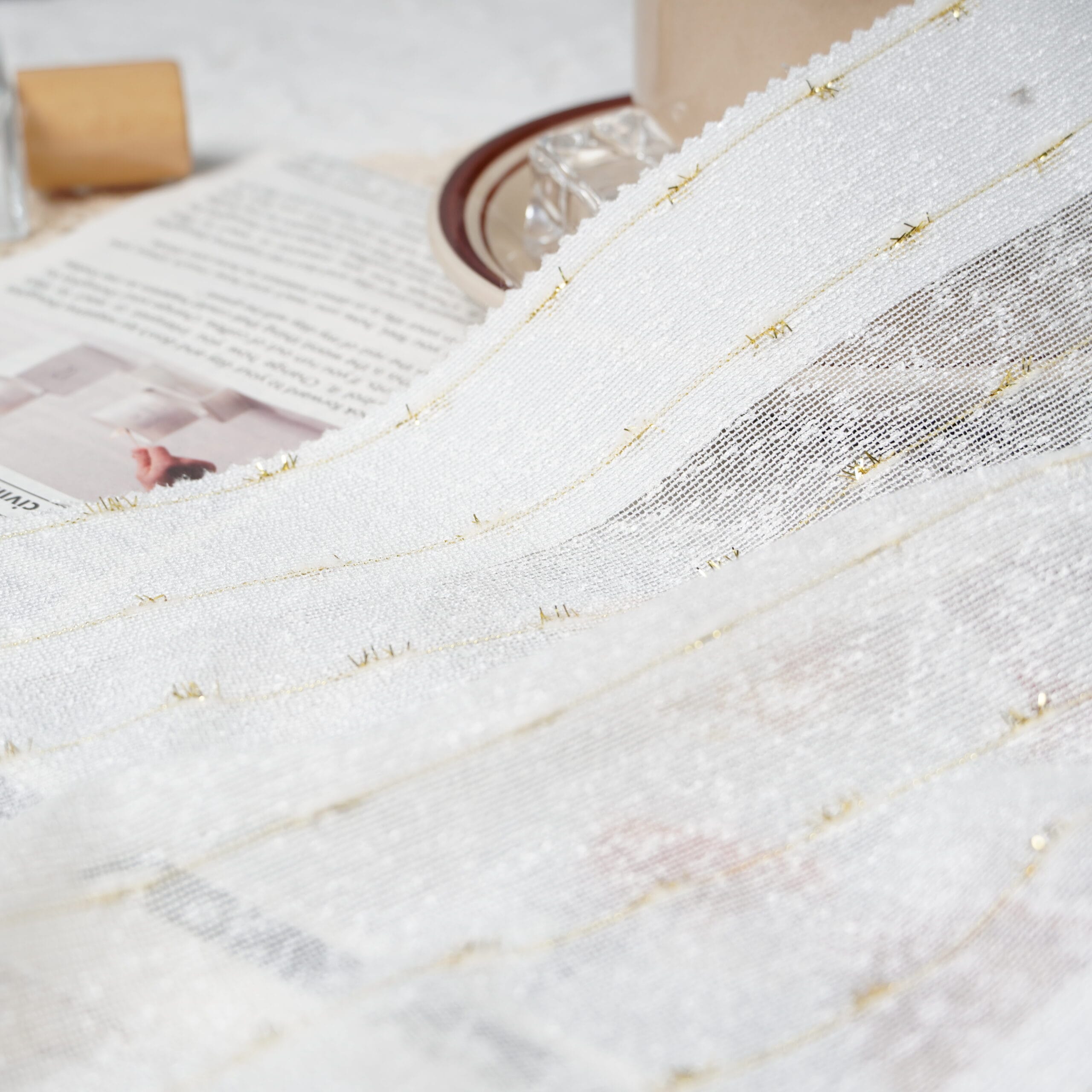 Embroidered sheer curtain on 75 GSM polyester voile base