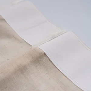 header tape detail on linen-look sheer curtain