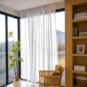 white sheer faux linen curtain
