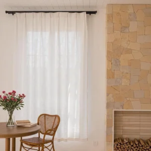 grid-textured linen-look sheer curtain