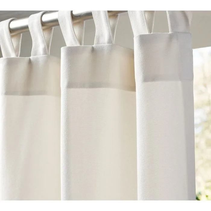 Tab top curtain with 5-7 reinforced bartack tabs per linear meter