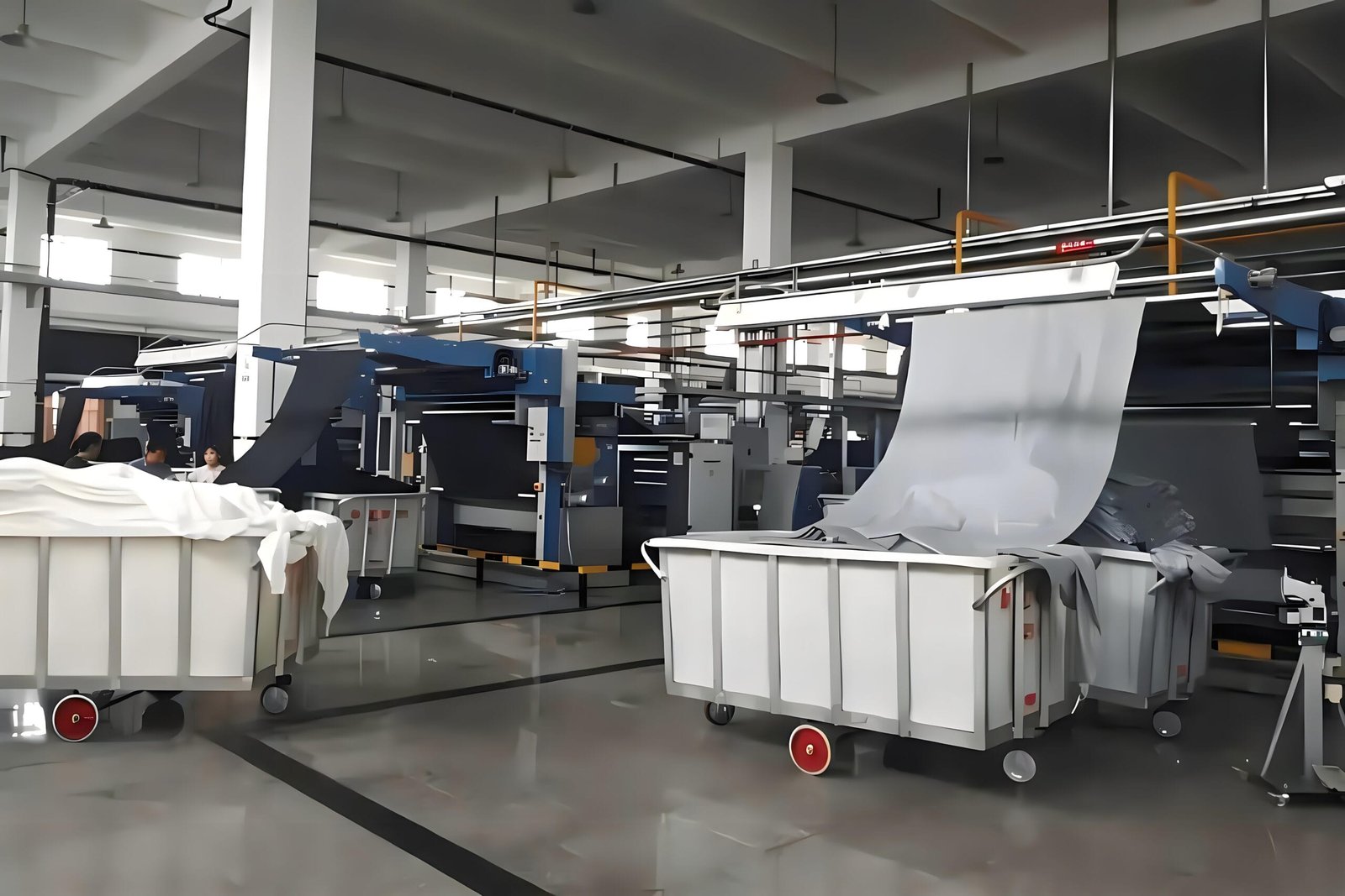Fabric dyeing and finishing line processing curtain textiles at a Chinese mill